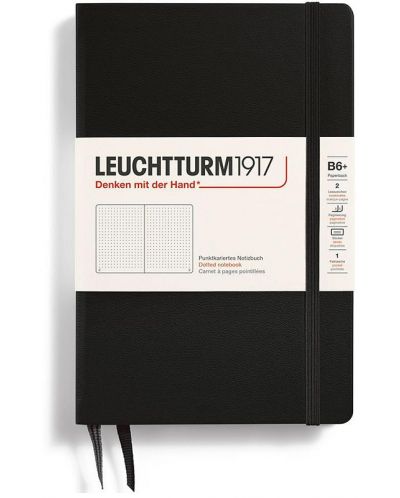 Тефтер Leuchtturm1917 Paperback - B6+, черен, страници на точки, твърди корици - 1