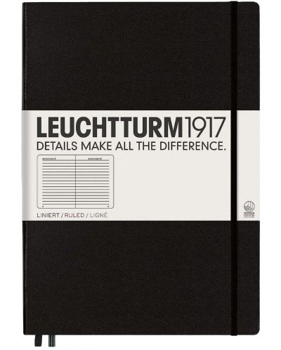 Тефтер Leuchtturm1917 Master Classic - А4+, черен, страници на редове - 1