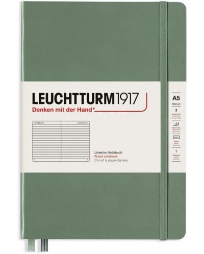 Тефтер Leuchtturm1917 - Medium A5, страници на редове, Olive - 1
