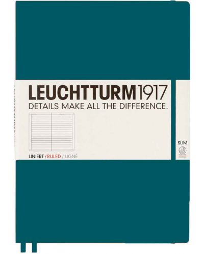 Тефтер Leuchtturm1917 Master Slim - А4+, линиран, Pacific Green - 1