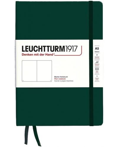 Тефтер Leuchtturm1917 Natural Colors - A5, тъмнозелен, бели листове, твърди корици - 1