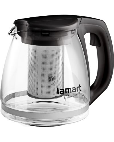 Термокана за чай Lamart - 1.1l, прозрачна/черна - 1