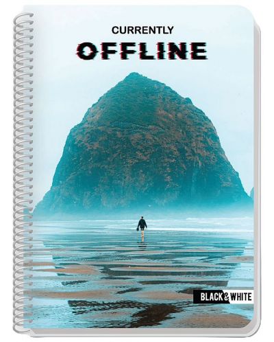 Тетрадка със спирала Black&White Offline - A5, 80 листа, широки редове, асортимент - 2