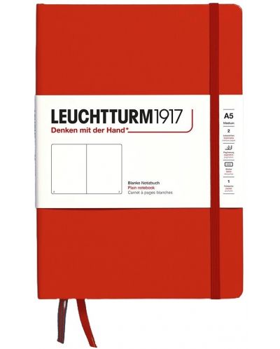Тефтер Leuchtturm1917 Natural Colors - A5, червен, бели листове, твърди корици - 1