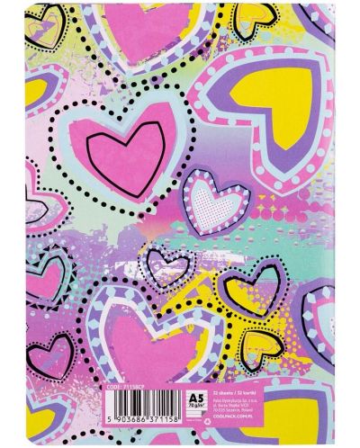 Тетрадка Cool Pack Pastel Hearts - A5, 32 листа, тесни цветни редове - 2