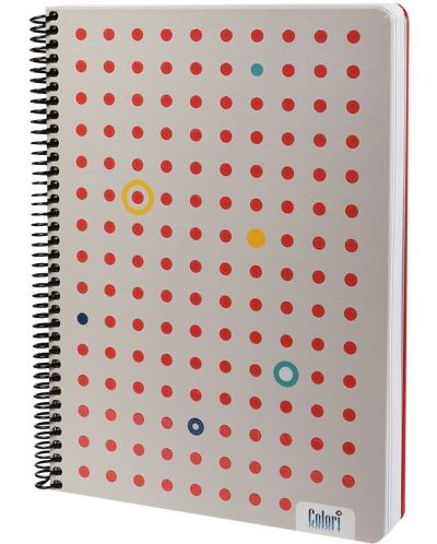 Тетрадка със спирала Colori - A4, 100 листа, широки редове, твърда корица, асортимент - 3