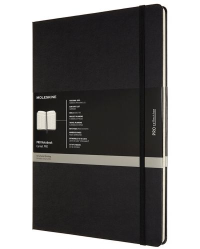 Тефтер с твърди корици Moleskine Pro Collection A4 - Черен, линирани страници - 1