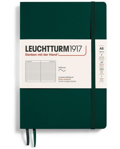 Тефтер Leuchtturm1917 Natural Colors - A5, тъмнозелен, линиран, меки корици - 1