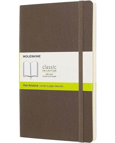 Тефтер с меки корици Moleskine Classic Plain - Кафяв, бели листове - 1