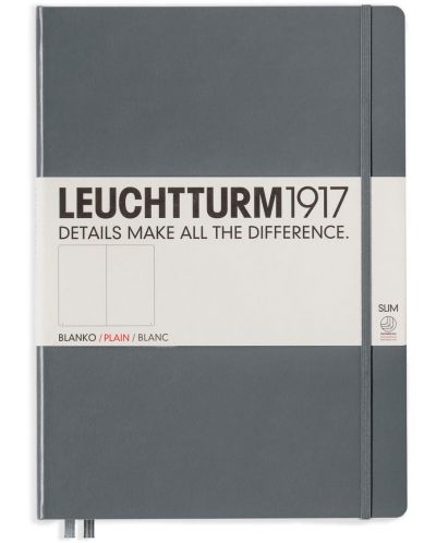 Тефтер Leuchtturm1917 Master Slim - А4+, бели страници, Anthracite - 1