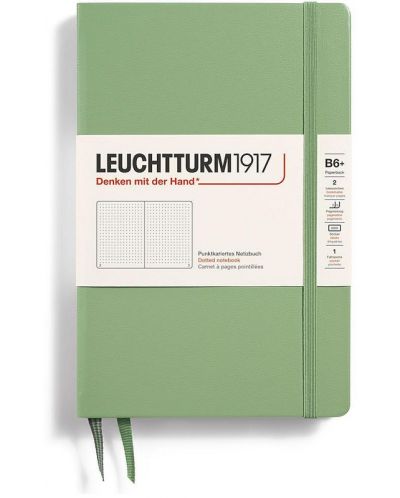 Тефтер Leuchtturm1917 Paperback - B6+, светлозелен, страници на точки, твърди корици - 1