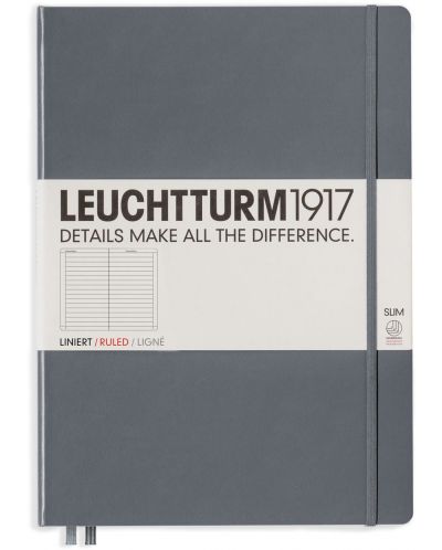 Тефтер Leuchtturm1917 Master Slim - А4+, линиран, Anthracite - 1