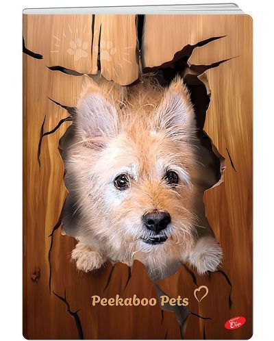 Тетрадка Elisa Peekaboo Pets - A5, 62 листа, широки редове, асортимент - 5