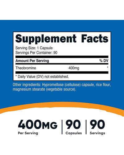 Theobromine, 400 mg, 90 капсули, Nutricost - 4