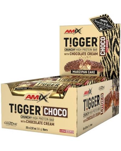 Tigger Zero Choco Protein Bar Box, марципан - торта, 20 броя, Amix - 1
