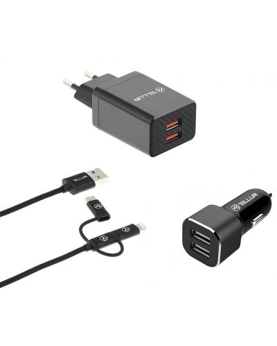 Зарядни устройства Tellur - Travel Charge Kit 3 в 1, USB-A, 30W, черни - 1