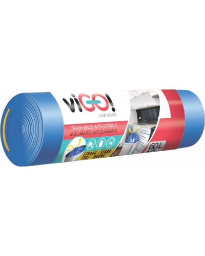 Торби за отпадъци с връзки viGО! - Standard, 60 l, 10 броя, сини - 4
