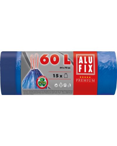 Торби за отпадъци с връзки ALUFIX - 60 l, 15 броя, сини - 1