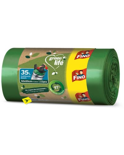 Торби за отпадъци Fino - Green Life Easy pack, 35 L, 22 броя, зелени - 1