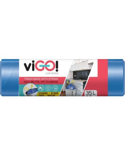 Торби за отпадъци с връзки viGО! - Standard, 35 l, 15 броя, сини - 1