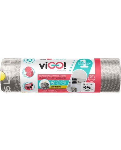 Торби за отпадъци с връзки viGО! - Premium №1, 35 l, 15 броя, сребърни - 1