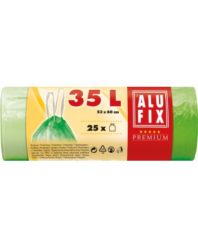 Торби за отпадъци с връзки ALUFIX - 35 l, 25 броя, зелени - 1