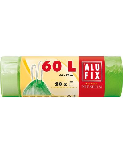 Торби за отпадъци с връзки ALUFIX - 60 l, 20 броя, зелени - 1