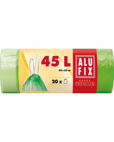 Торби за отпадъци с връзки ALUFIX - 45 l, 20 броя, зелени - 1