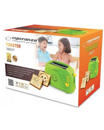 Тостер Esperanza - EKT003 Smiley, 750W, 7 степени, зелен - 3