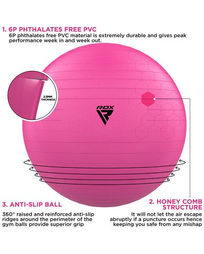 Топка за йога RDX - B1, 45 cm, розова - 2