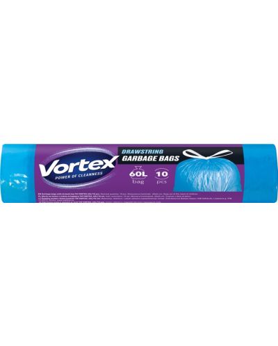 Торби за отпадъци с връзки Vortex - 60 l, 10 броя, сини - 1