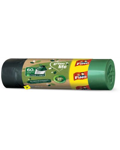 Торби за отпадъци с връзки Fino - Green Life, 60 L, 10 броя, зелени - 1