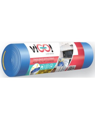 Торби за отпадъци с връзки viGО! - Standard, 35 l, 15 броя, сини - 4