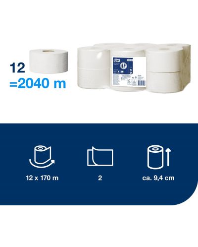 Тоалетна хартия Tork - Soft Mini Jumbo Advanced, Т2, 12 x 170 m - 3