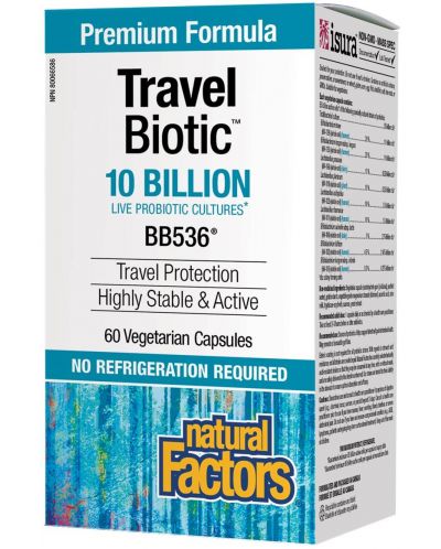 Travel Biotic 10 Billion Live Probiotic Cultures, 60 веге капсули, Natural Factors - 1