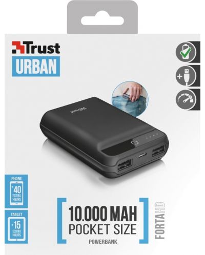 Портативна батерия Trust - Forta HD, 10000 mAh, черна - 4