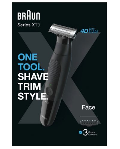 Тример за брада Braun - XT3100, 4 приставки, черен - 5