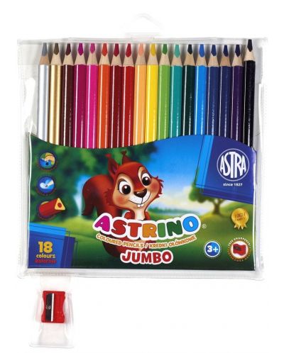 Триъгълни цветни моливи  Astra Astrino - 18 цвята + острилка, асортимент - 3