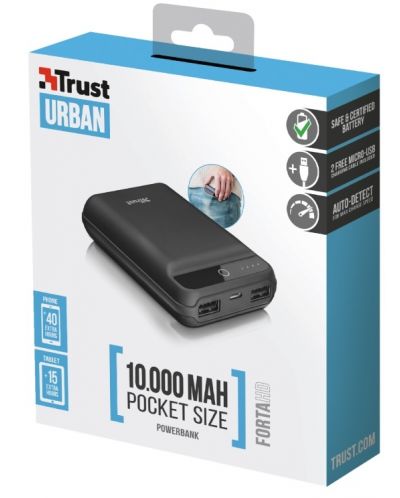 Портативна батерия Trust - Forta HD, 10000 mAh, черна - 3