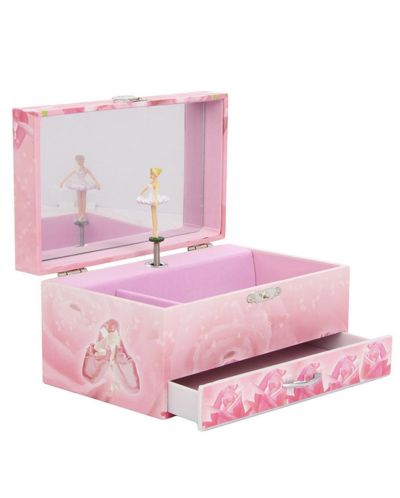 Музикална кутия за бижута Trousselier – розова, с чекмедже и фигура на балерина - 1