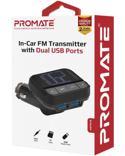 Трансмитер ProMate -  EZFM-2, 2x USB, черен - 3