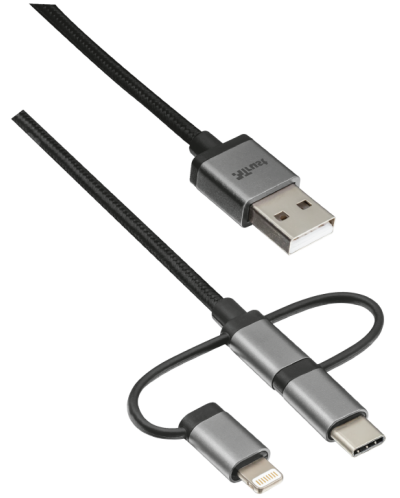 Кабел Trust - 3-in-1, microUSB/ USB-C/Lightning, 1m, черен - 6