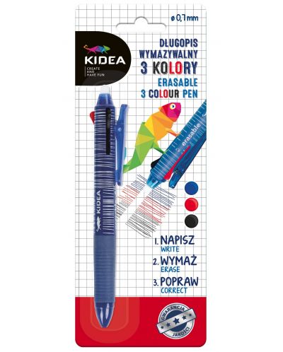Трицветна химикалка Kidea - изтриваема - 1