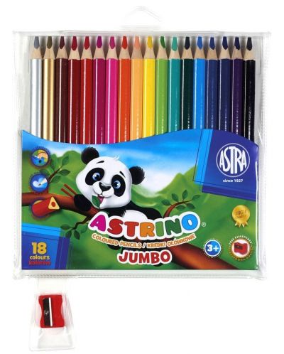 Триъгълни цветни моливи  Astra Astrino - 18 цвята + острилка, асортимент - 1