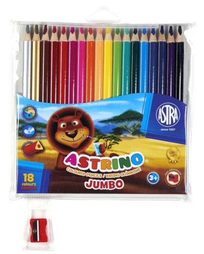 Триъгълни цветни моливи  Astra Astrino - 18 цвята + острилка, асортимент - 2