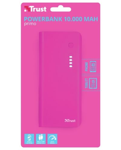 Външна батерия Trust Primo, 10 000 mAh - розова - 3