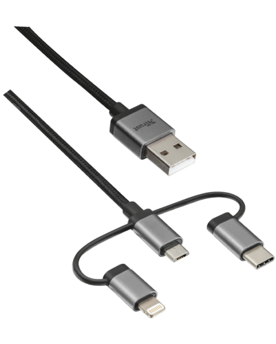 Кабел Trust - 3-in-1, microUSB/ USB-C/Lightning, 1m, черен - 7