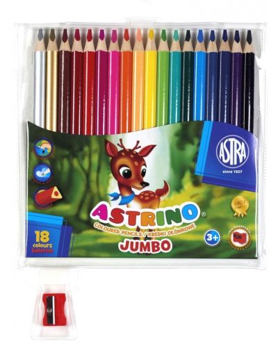 Триъгълни цветни моливи  Astra Astrino - 18 цвята + острилка, асортимент - 4