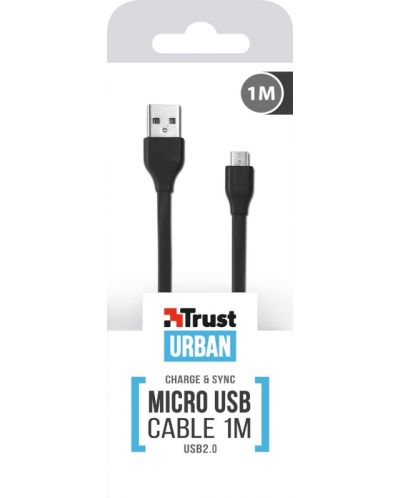 Кабел Trust Flat micro USB към USB A, 1m - черен - 2