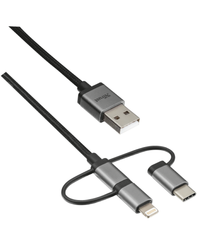 Кабел Trust - 3-in-1, microUSB/ USB-C/Lightning, 1m, черен - 5